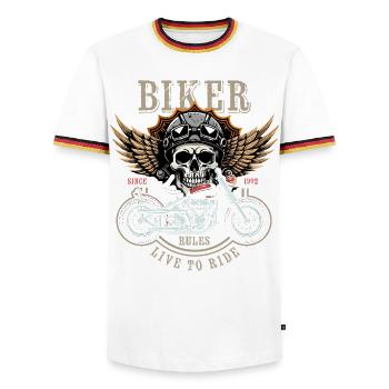 Biker Rules - Since 1992 - Live to Ride - Men's Ringer Shirt - white/tricolour - Front - AI Model Female 172 light (172cm) & AI Model Male 185 light (185cm)