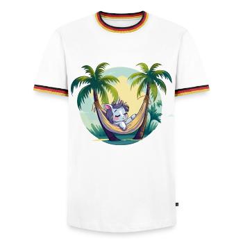 Sleeping unicorn in palm tree paradise - Men's Ringer Shirt - white/tricolour - Front - AI Model Female 172 light (172cm) & AI Model Male 185 light (185cm)