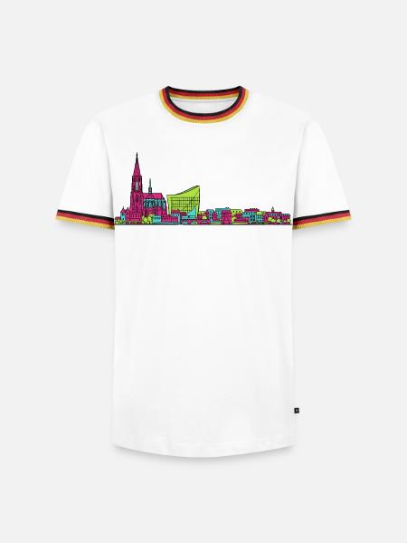 Straßburger Skyline Kathedrale Linienkunst - Männer Kontrast-T-Shirt - Weiß/Dreifarbig