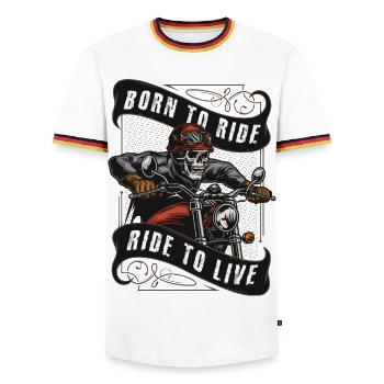 Born to Ride - Ride to Live - Männer Kontrast-T-Shirt - Weiß/Dreifarbig - Vorne - AI Model Female 172 light (172cm) & AI Model Male 185 light (185cm)