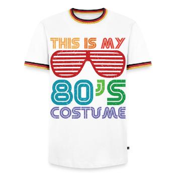 This is my 80's 80's Costume Costume - Men's Ringer Shirt - white/tricolour - Front - AI Model Female 172 light (172cm) & AI Model Male 185 light (185cm)