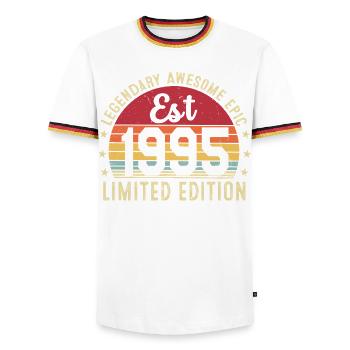 31st Anniversary - Vintage Gift 1995 - Men's Ringer Shirt - white/tricolour - Front - AI Model Female 172 light (172cm) & AI Model Male 185 light (185cm)