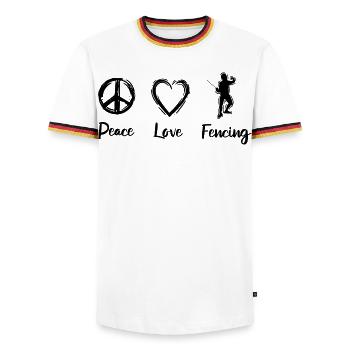 L’amour de l’escrime - T-shirt contrasté Homme - blanc/tricolore - Devant - AI Model Female 172 light (172cm) & AI Model Male 185 light (185cm)