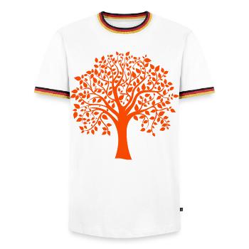 Base Orange Jumbo Tree Print Silhouette - Men's Ringer Shirt - white/tricolour - Front - AI Model Female 172 light (172cm) & AI Model Male 185 light (185cm)