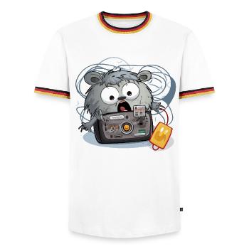 Kamera Panda Chaos - Männer Kontrast-T-Shirt - Weiß/Dreifarbig - Vorne - AI Model Female 172 light (172cm) & AI Model Male 185 light (185cm)