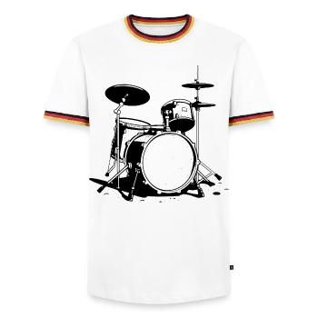 Drum Sketch - Men's Ringer Shirt - white/tricolour - Front - AI Model Female 172 light (172cm) & AI Model Male 185 light (185cm)