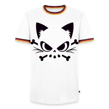 Katzen Totenkopf | Minimal Skull & Bones Motiv - Männer Kontrast-T-Shirt - Weiß/Dreifarbig - Vorne - AI Model Female 172 light (172cm) & AI Model Male 185 light (185cm)
