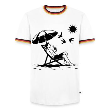 Se détendre sur une chaise longue sur la plage - T-shirt contrasté Homme - blanc/tricolore - Devant - AI Model Female 172 light (172cm) & AI Model Male 185 light (185cm)