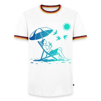 Se détendre sur une chaise longue sur la plage - T-shirt contrasté Homme - blanc/tricolore - Devant - AI Model Female 172 light (172cm) & AI Model Male 185 light (185cm)