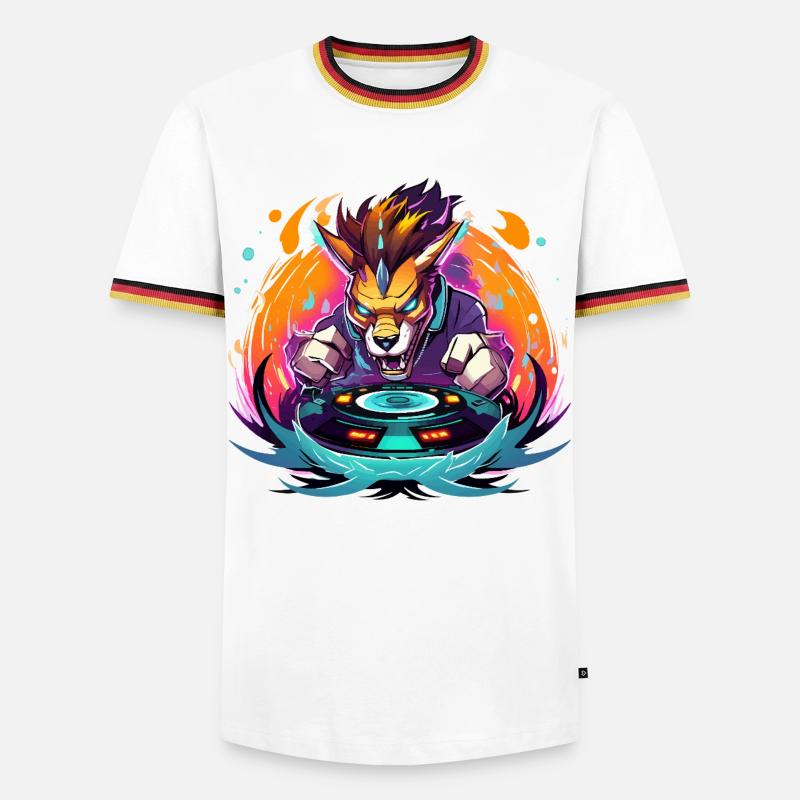 Wolf DJ Neon Fire - Men's Ringer Shirt - white/tricolour