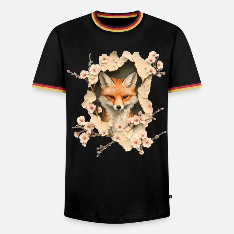Fox with cherry blossoms - Men's Ringer Shirt - black/tricolour