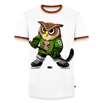 Eule Eishockey - Männer Kontrast-T-Shirt - Weiß/Dreifarbig - Vorne - AI Model Female 172 light (172cm) & AI Model Male 185 light (185cm)