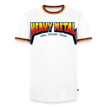 Heavy Metal Hell Yeah Text Logo - Men's Ringer Shirt - white/tricolour - Front - AI Model Female 172 light (172cm) & AI Model Male 185 light (185cm)