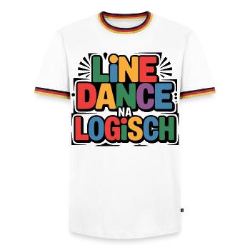 LineDance Na Logisch Bunte Typo - Männer Kontrast-T-Shirt - Weiß/Dreifarbig - Vorne - AI Model Female 172 light (172cm) & AI Model Male 185 light (185cm)