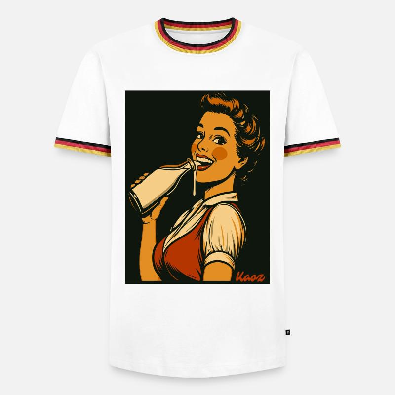 Retro Dame mit Milch Getränk - Männer Kontrast-T-Shirt - Weiß/Dreifarbig