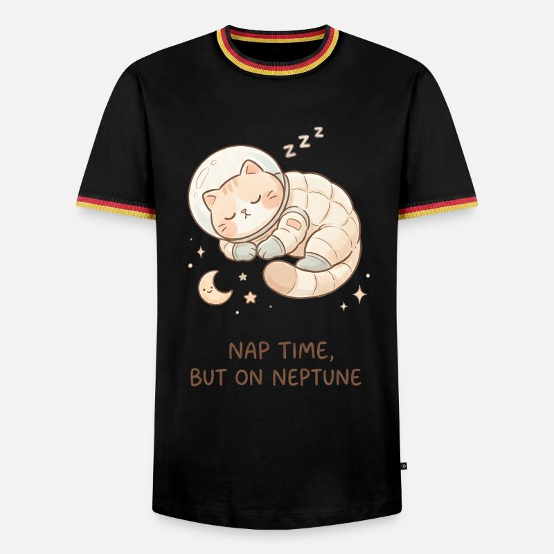 Nap Neptune | Chat de l’espace mignon - T-shirt contrasté Homme - noir/tricolore