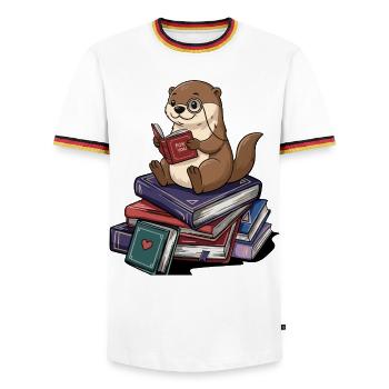 Bookworm Otter Animal Reading Books Art - Men's Ringer Shirt - white/tricolour - Front - AI Model Female 172 light (172cm) & AI Model Male 185 light (185cm)
