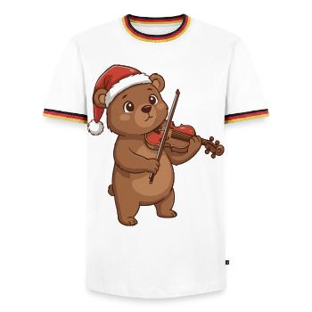 Christmas Bear Animal Playing Violin Art - Men's Ringer Shirt - white/tricolour - Front - AI Model Female 172 light (172cm) & AI Model Male 185 light (185cm)