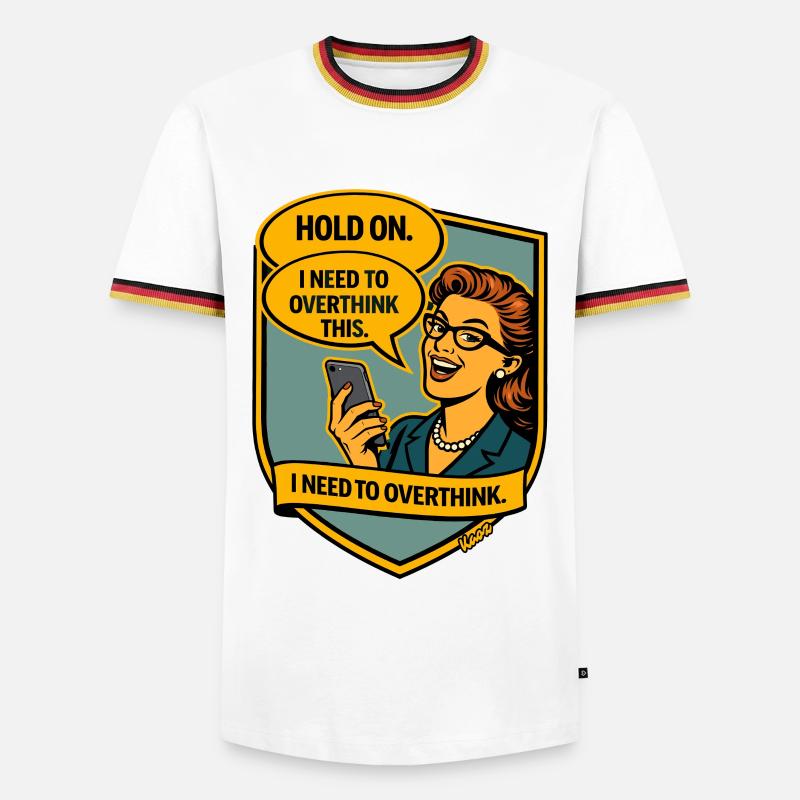 Halt an – Überdenke Overthinker Comic - Männer Kontrast-T-Shirt - Weiß/Dreifarbig