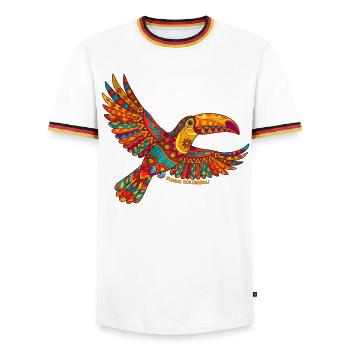 Colombian kaleidoscope toucan - Men's Ringer Shirt - white/tricolour - Front - AI Model Female 172 light (172cm) & AI Model Male 185 light (185cm)