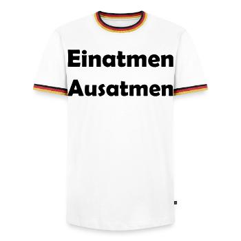 Inhale Exhale - Men's Ringer Shirt - white/tricolour - Front - AI Model Female 172 light (172cm) & AI Model Male 185 light (185cm)
