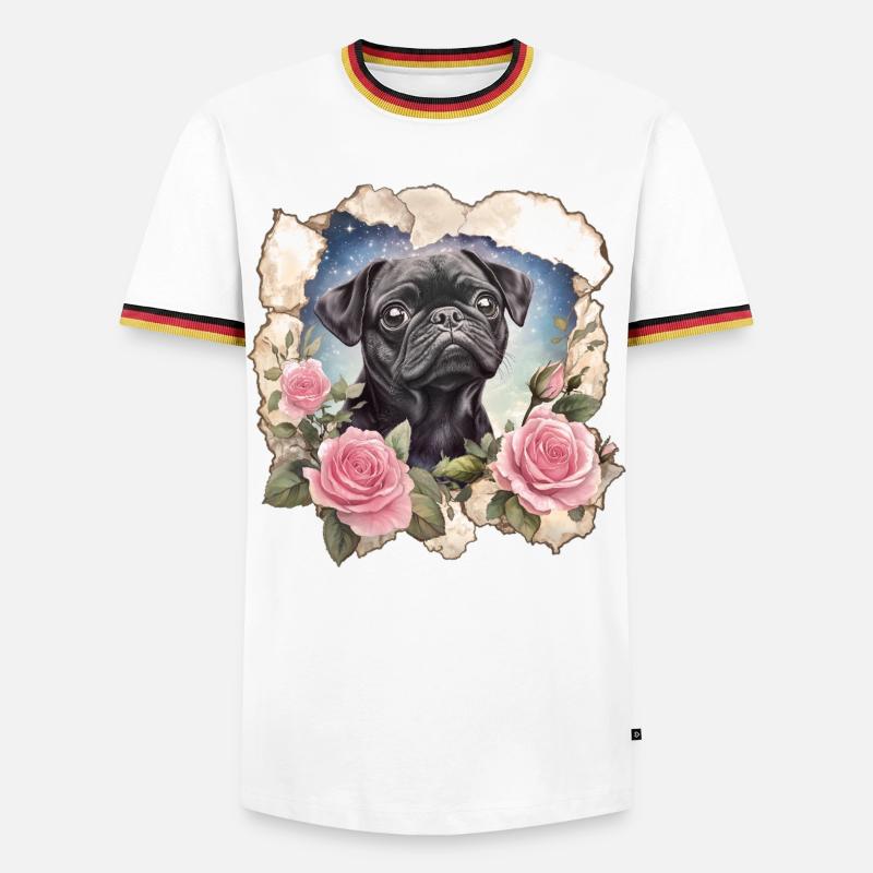 Schwarzer Mops - Männer Kontrast-T-Shirt - Weiß/Dreifarbig