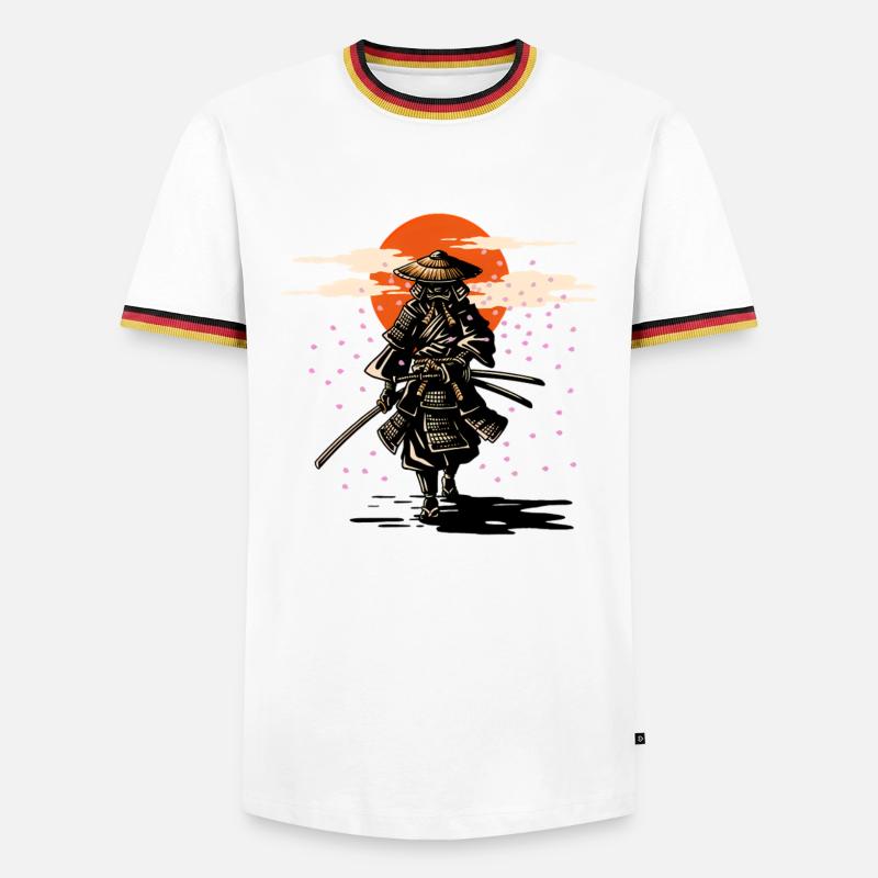Samurai Sun und Sakura - Männer Kontrast-T-Shirt - Weiß/Dreifarbig
