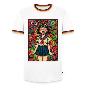 Monster Night Sailor Girl - Men's Ringer Shirt - white/tricolour - Front - AI Model Female 172 light (172cm) & AI Model Male 185 light (185cm)
