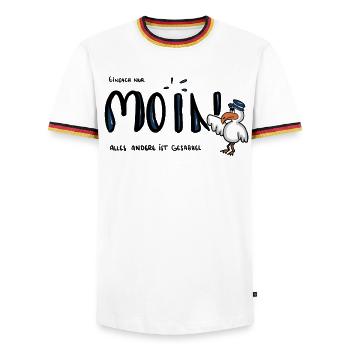 Moin Küstenseemöwe im Sailor-Style - Männer Kontrast-T-Shirt - Weiß/Dreifarbig - Vorne - AI Model Female 172 light (172cm) & AI Model Male 185 light (185cm)