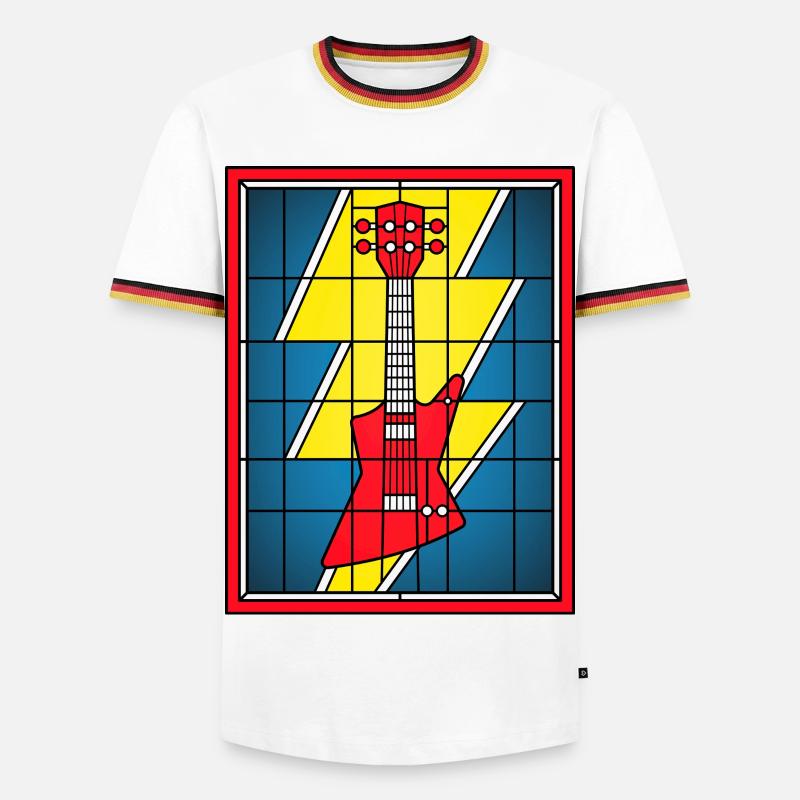 Glasmaleri-Gitarre mit Blitz - Männer Kontrast-T-Shirt - Weiß/Dreifarbig
