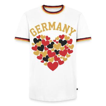 Motifs de cœur des couleurs allemandes - T-shirt contrasté Homme - blanc/tricolore - Devant - AI Model Female 172 light (172cm) & AI Model Male 185 light (185cm)