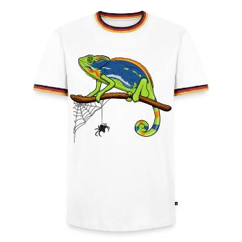 Chameleon On Branch with Spider Web - Men's Ringer Shirt - white/tricolour - Front - AI Model Female 172 light (172cm) & AI Model Male 185 light (185cm)