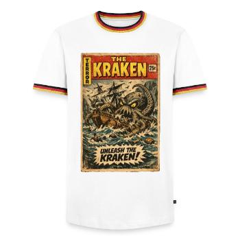 Kraken Seeungeheuer Vintage Comic - Männer Kontrast-T-Shirt - Weiß/Dreifarbig - Vorne - AI Model Female 172 light (172cm) & AI Model Male 185 light (185cm)
