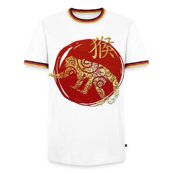 Horoscope du zodiaque chinois du singe - T-shirt contrasté Homme - blanc/tricolore - Devant - AI Model Female 172 light (172cm) & AI Model Male 185 light (185cm)