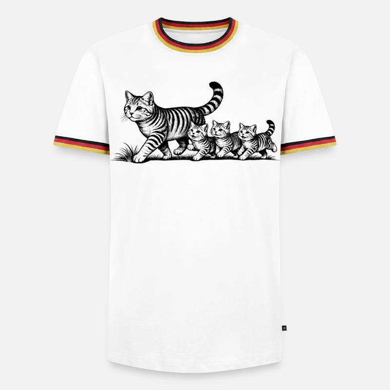 Katzenmutter mit 3 Katzenbabys schwarzweiß - Männer Kontrast-T-Shirt - Weiß/Dreifarbig