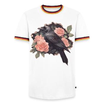 Raven with roses - Men's Ringer Shirt - white/tricolour - Front - AI Model Female 172 light (172cm) & AI Model Male 185 light (185cm)