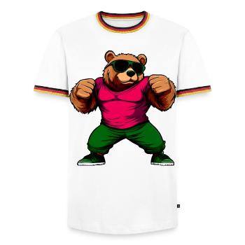 Bears Fitness - Men's Ringer Shirt - white/tricolour - Front - AI Model Female 172 light (172cm) & AI Model Male 185 light (185cm)
