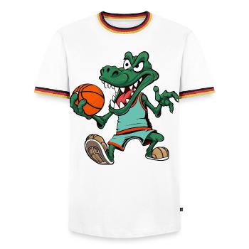 Basketballer Krokodil - Männer Kontrast-T-Shirt - Weiß/Dreifarbig - Vorne - AI Model Female 172 light (172cm) & AI Model Male 185 light (185cm)