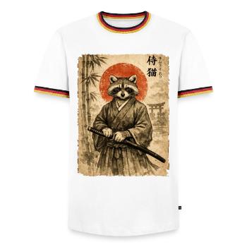 Samurai, Waschbär, Japanische Kunst, Anime - Männer Kontrast-T-Shirt - Weiß/Dreifarbig - Vorne - AI Model Female 172 light (172cm) & AI Model Male 185 light (185cm)