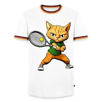 Tennis des chats - T-shirt contrasté Homme - blanc/tricolore - Devant - AI Model Female 172 light (172cm) & AI Model Male 185 light (185cm)
