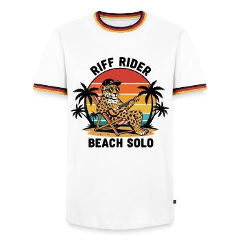 Jaguar Riff Rider Beach Solo Ukulele - Men's Ringer Shirt - white/tricolour - Front - AI Model Female 172 light (172cm) & AI Model Male 185 light (185cm)