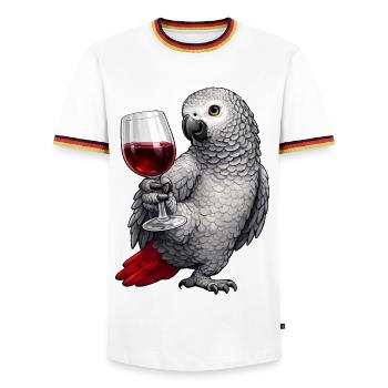 African grey parrot wine glass - Men's Ringer Shirt - white/tricolour - Front - AI Model Female 172 light (172cm) & AI Model Male 185 light (185cm)