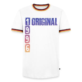Vintage 1996 - Männer Kontrast-T-Shirt - Weiß/Dreifarbig - Vorne - AI Model Female 172 light (172cm) & AI Model Male 185 light (185cm)