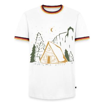 Moonlit Rustic Cabin Night - Men's Ringer Shirt - white/tricolour - Front - AI Model Female 172 light (172cm) & AI Model Male 185 light (185cm)