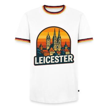 Leicester City Skyline Vintage Rétro Coucher de soleil - T-shirt contrasté Homme - blanc/tricolore - Devant - AI Model Female 172 light (172cm) & AI Model Male 185 light (185cm)