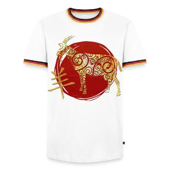 Goat Chinese Zodiac Horoscope - Men's Ringer Shirt - white/tricolour - Front - AI Model Female 172 light (172cm) & AI Model Male 185 light (185cm)