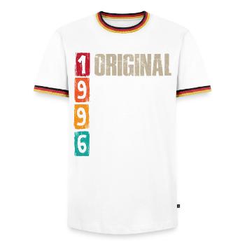Vintage 1996 - Männer Kontrast-T-Shirt - Weiß/Dreifarbig - Vorne - AI Model Female 172 light (172cm) & AI Model Male 185 light (185cm)