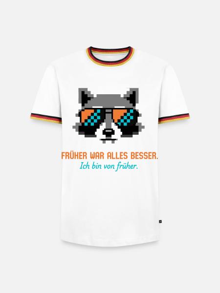 Waschbär Pixel Art Retro Nostalgie - Männer Kontrast-T-Shirt - Weiß/Dreifarbig