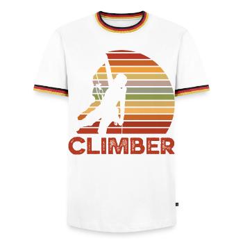 Retro Sunset Climber Silhouette - Men's Ringer Shirt - white/tricolour - Front - AI Model Female 172 light (172cm) & AI Model Male 185 light (185cm)