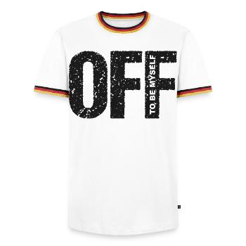 OFF To Be Myself Shirt - Mental Health Matters Tee - T-shirt contrasté Homme - blanc/tricolore - Devant - AI Model Female 172 light (172cm) & AI Model Male 185 light (185cm)